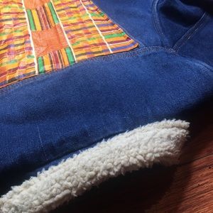 Custom Kente print, fleece lined denim Jacket